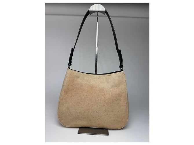 Vintage Prada Cleo Canvas Leder Tasche Beige Schwarz - Ansicht 6