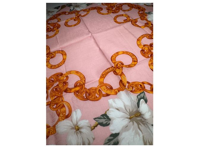 Céline Sciarpa in seta/canvas vintage Celine Paris Rosa - vista 3
