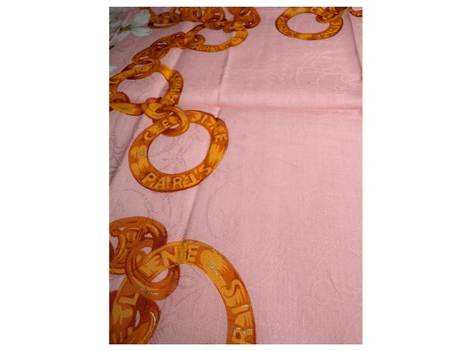 Céline Sciarpa in seta/canvas vintage Celine Paris Rosa - vista 4