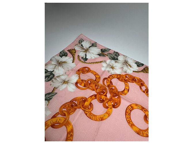 Céline Sciarpa in seta/canvas vintage Celine Paris Rosa - vista 5