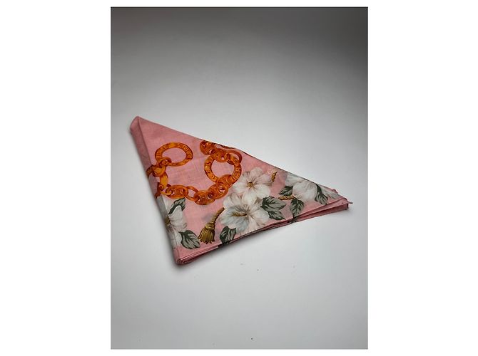 Céline Sciarpa in seta/canvas vintage Celine Paris Rosa - vista 7
