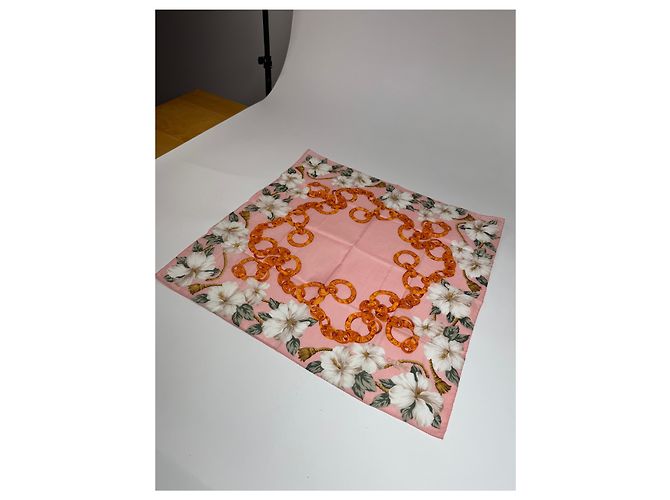 Céline Sciarpa in seta/canvas vintage Celine Paris Rosa - vista 8