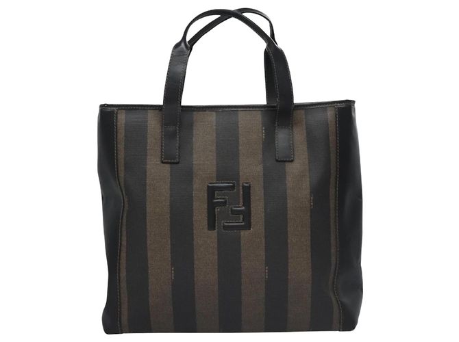 Pequin FENDI Pecan Canvas Tote Bag Braun Schwarz Auth BD578 - Ansicht 2