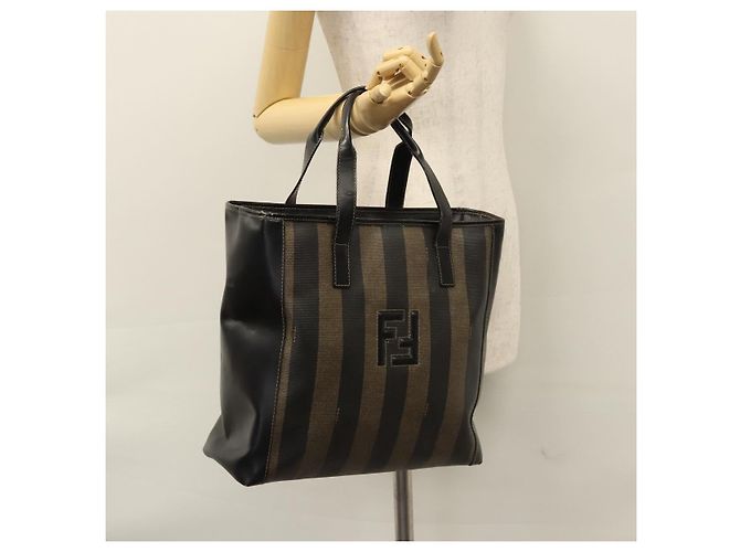 Pequin FENDI Pecan Canvas Tote Bag Braun Schwarz Auth BD578 - Ansicht 23