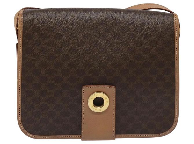 Céline Borsa a spalla in tela Macadam CELINE in pelle PVC marrone oro Auth BD184 D'oro - vista 2