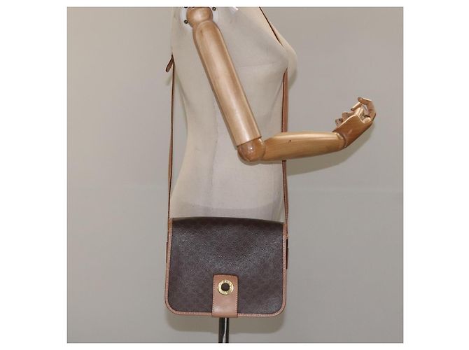 Céline Borsa a spalla in tela Macadam CELINE in pelle PVC marrone oro Auth BD184 D'oro - vista 22
