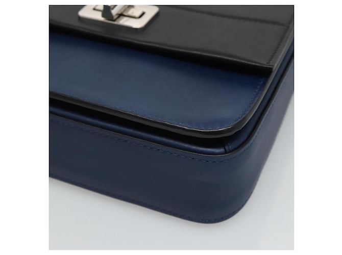 Borsa a spalla PRADA in pelle nera e blu Auth am7706 Nero - vista 12