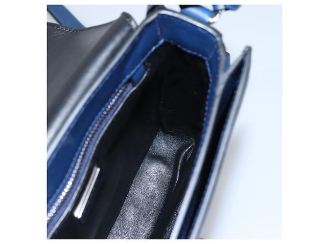 Borsa a spalla PRADA in pelle nera e blu Auth am7706 Nero - vista 19