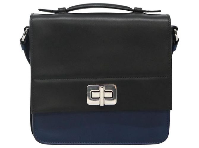 Borsa a spalla PRADA in pelle nera e blu Auth am7706 Nero - vista 2