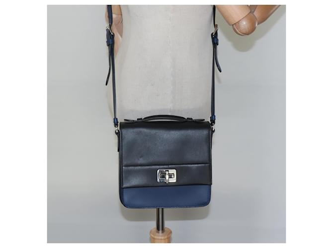 Borsa a spalla PRADA in pelle nera e blu Auth am7706 Nero - vista 25