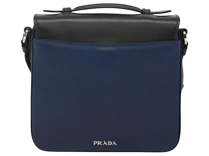 Borsa a spalla PRADA in pelle nera e blu Auth am7706 Nero - vista 3