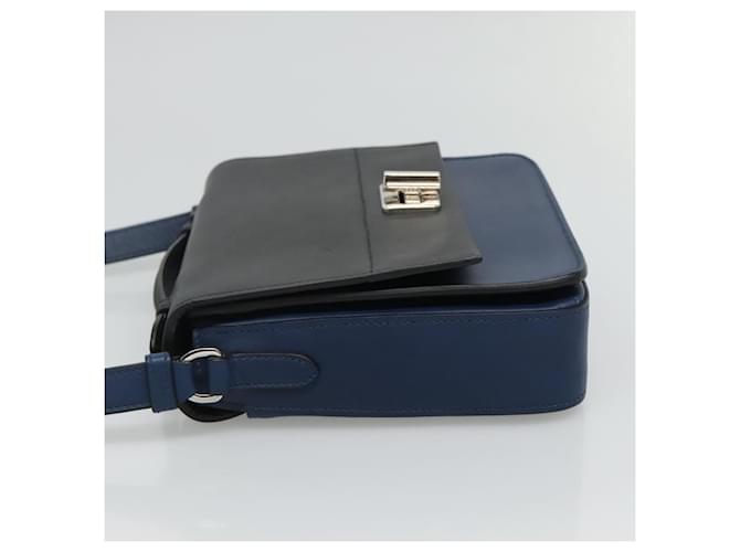 Borsa a spalla PRADA in pelle nera e blu Auth am7706 Nero - vista 4