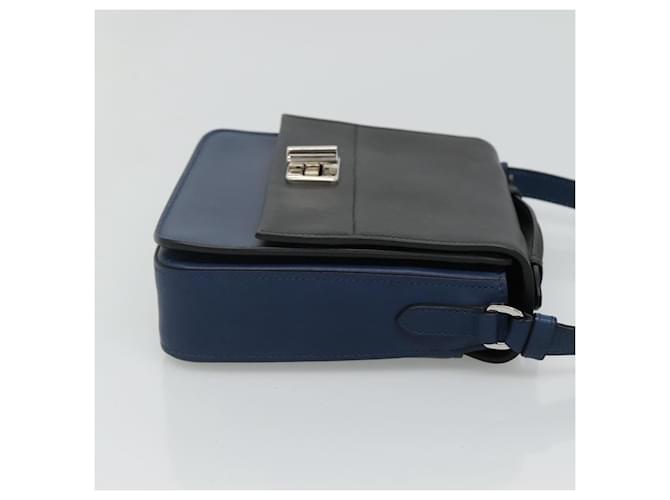 Borsa a spalla PRADA in pelle nera e blu Auth am7706 Nero - vista 5