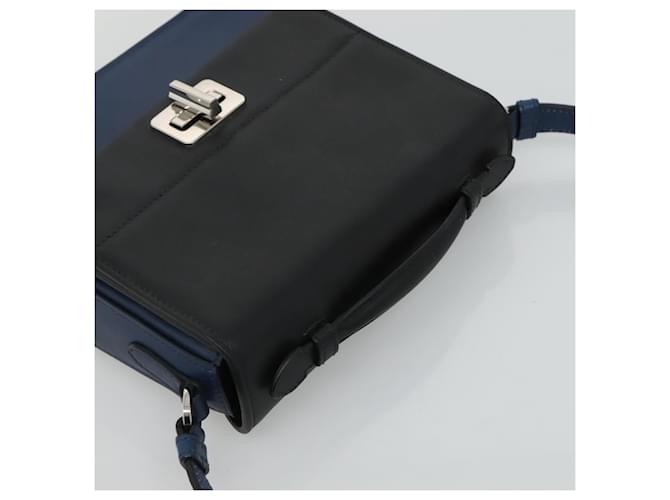 Borsa a spalla PRADA in pelle nera e blu Auth am7706 Nero - vista 6