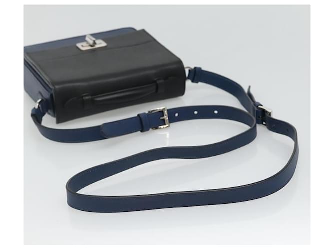 Borsa a spalla PRADA in pelle nera e blu Auth am7706 Nero - vista 9