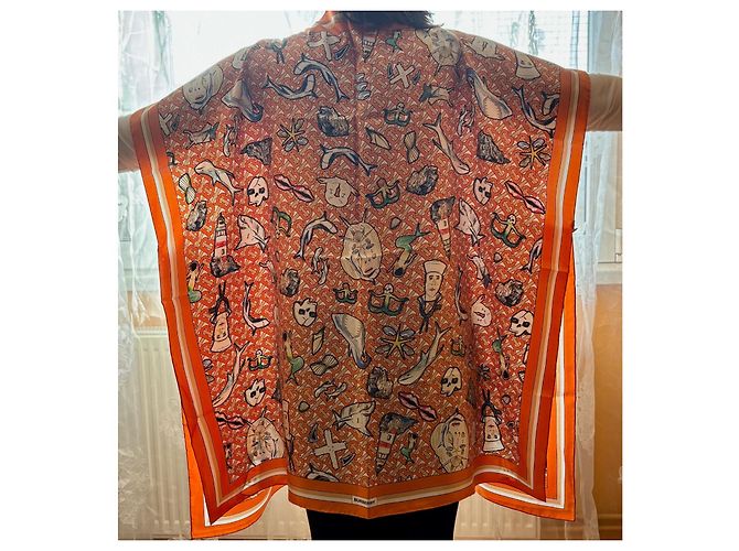 Poncho in seta multicolore Burberry - vista 2