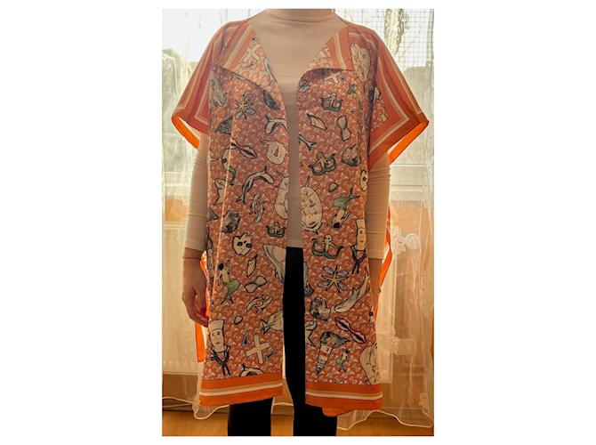 Poncho in seta multicolore Burberry - vista 7