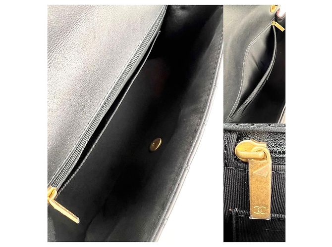 Borsa a spalla Chanel in pelle di vitello trapuntata nera bordeaux con pattina Nero - vista 3