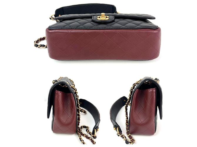 Borsa a spalla Chanel in pelle di vitello trapuntata nera bordeaux con pattina Nero - vista 5
