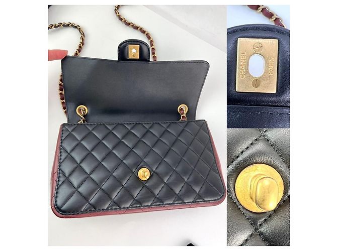 Borsa a spalla Chanel in pelle di vitello trapuntata nera bordeaux con pattina Nero - vista 6