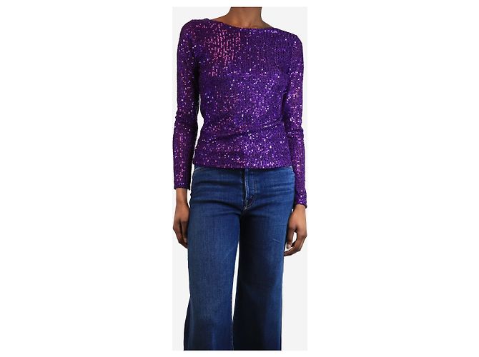 Alberta Ferretti Lila Pailletten-Besatz Oberteil - Größe UK 6 - Ansicht 3