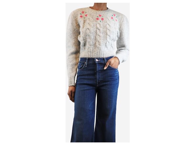 Alessandra Rich Grau cropped Kabelstrickpullover - Größe UK 6 - Ansicht 3