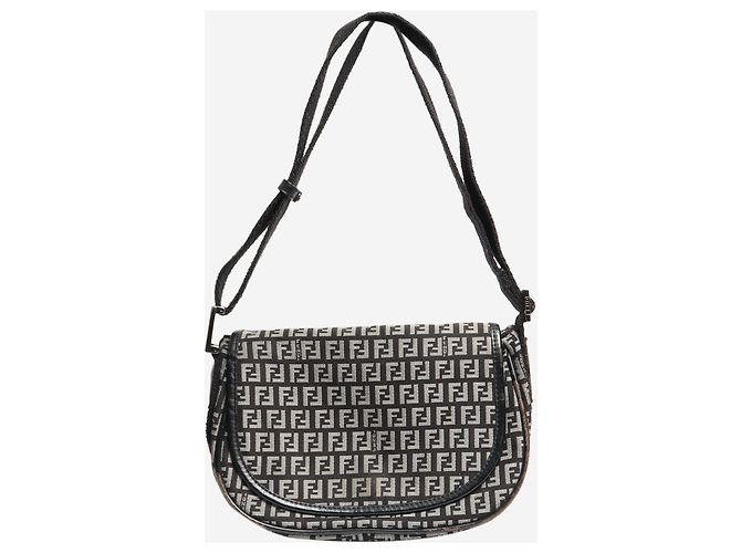 Fendi Borsa a spalla in tela Zucchino nera e grigia Nero - vista 2