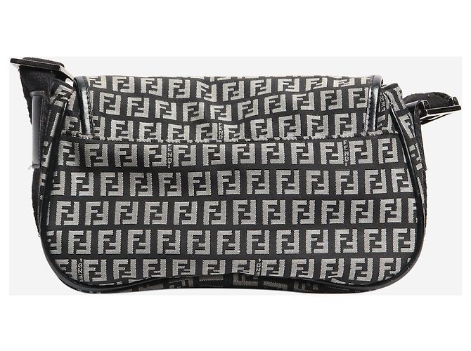 Fendi Borsa a spalla in tela Zucchino nera e grigia Nero - vista 3