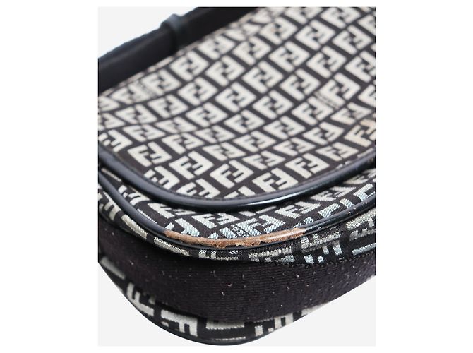 Fendi Borsa a spalla in tela Zucchino nera e grigia Nero - vista 6
