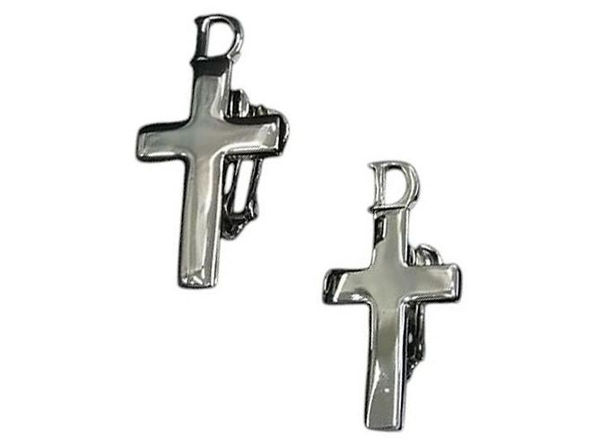 Orecchini croce crocifisso argento con logo Christian Dior - vista 4