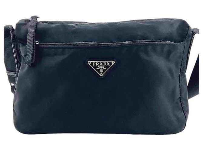 Borsa a tracolla incrociata in nylon nero con logo Prada Sport - vista 2