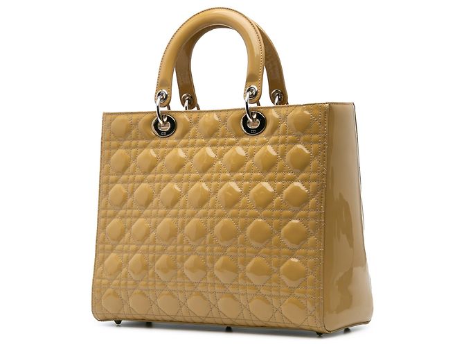 Dior Giallo Grande Borsa in Vernice Cannage Lady Dior - vista 2