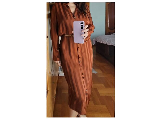 Autre Marque Seidenhemdkleid in Orange - Ansicht 9
