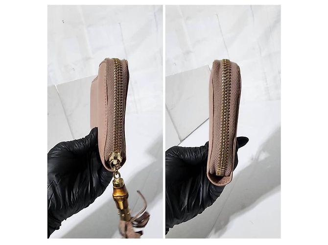Bamboo GUCCI Cartera con cremallera alrededor de piel de ternera Cellarius con borlas de bambú Rosa claro - vista 5
