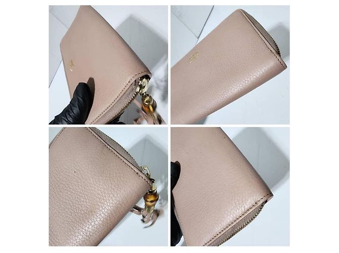 Bamboo GUCCI Cartera con cremallera alrededor de piel de ternera Cellarius con borlas de bambú Rosa claro - vista 6