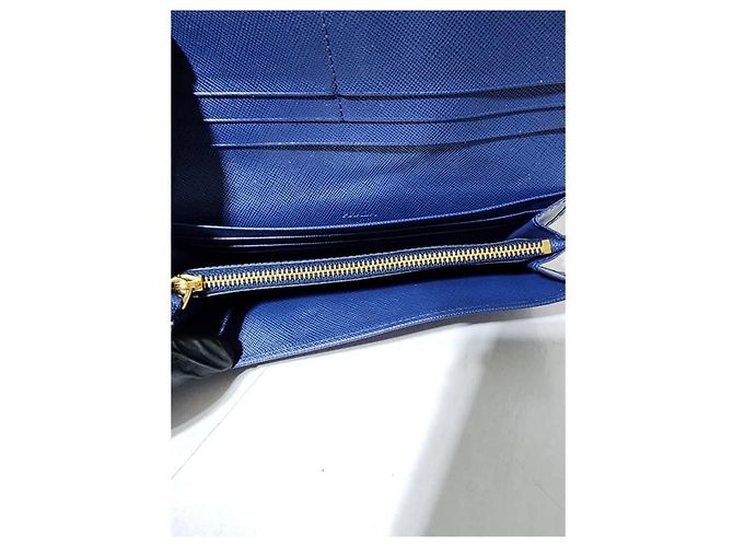 Prada Saffiano Leder Continental Geldbörse Blau - Ansicht 12