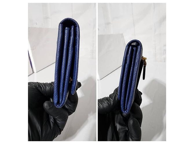 Prada Saffiano Leder Continental Geldbörse Blau - Ansicht 4