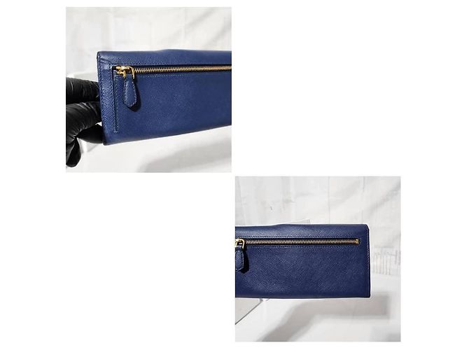 Prada Saffiano Leder Continental Geldbörse Blau - Ansicht 6