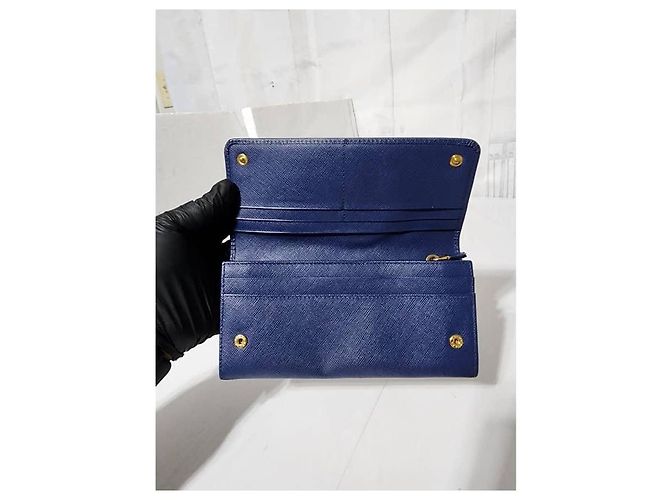 Prada Saffiano Leder Continental Geldbörse Blau - Ansicht 7