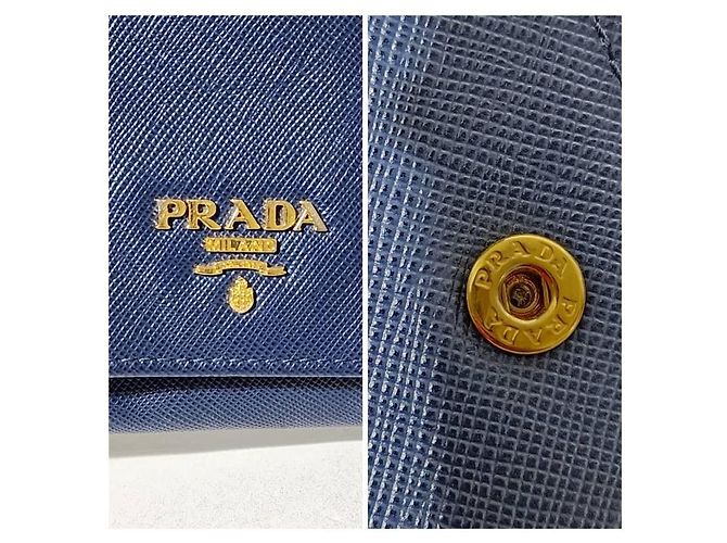 Prada Saffiano Leder Continental Geldbörse Blau - Ansicht 8