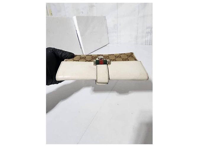 Gucci Shima Long Pelle e Tela Beige/Off-White Crema - vista 4