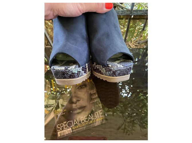 Stella Mc Cartney Mule con platform Stella McCartney blu nubuck - vista 3