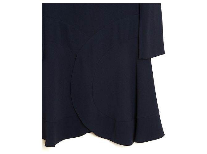Chloé 2015 Marine Kleid FR38 Marine Crepe Rüschen Perfektes Kleid UK10 US8 Marineblau - Ansicht 2