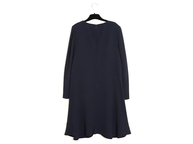 Chloé 2015 Marine Kleid FR38 Marine Crepe Rüschen Perfektes Kleid UK10 US8 Marineblau - Ansicht 4