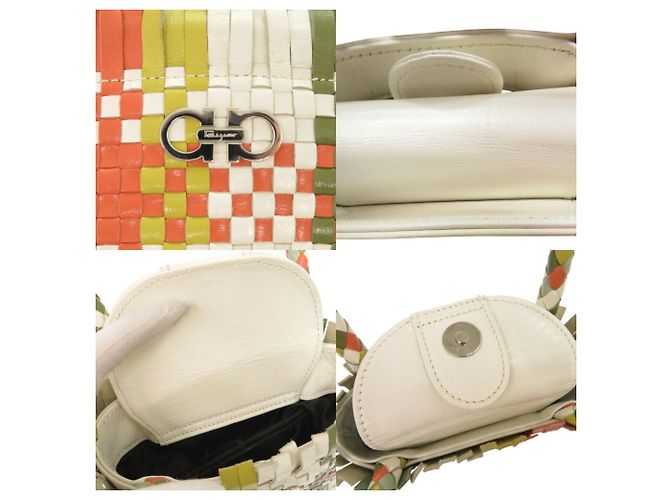 Bolso de cuero Gancini de Salvatore Ferragamo Blanco Verde Naranja - vista 10
