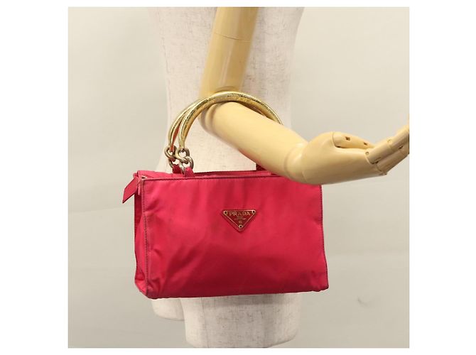 PRADA Borsa a mano in nylon rosa Auth 109805 - vista 23