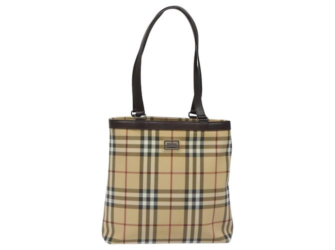 Bolsa Tote Burberry Nova Check em couro PVC bege e marrom Auth BA401 - vista 13