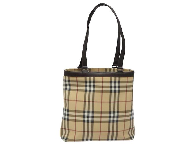 Bolsa Tote Burberry Nova Check em couro PVC bege e marrom Auth BA401 - vista 2