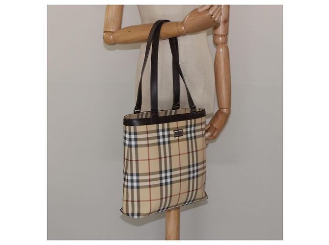 Bolsa Tote Burberry Nova Check em couro PVC bege e marrom Auth BA401 - vista 20