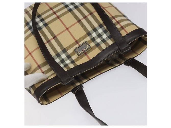 Bolsa Tote Burberry Nova Check em couro PVC bege e marrom Auth BA401 - vista 6